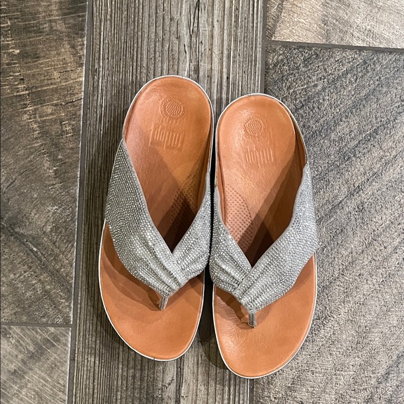 FitFlop Silver and Tan Slide Sandals - Picture 2 of 5